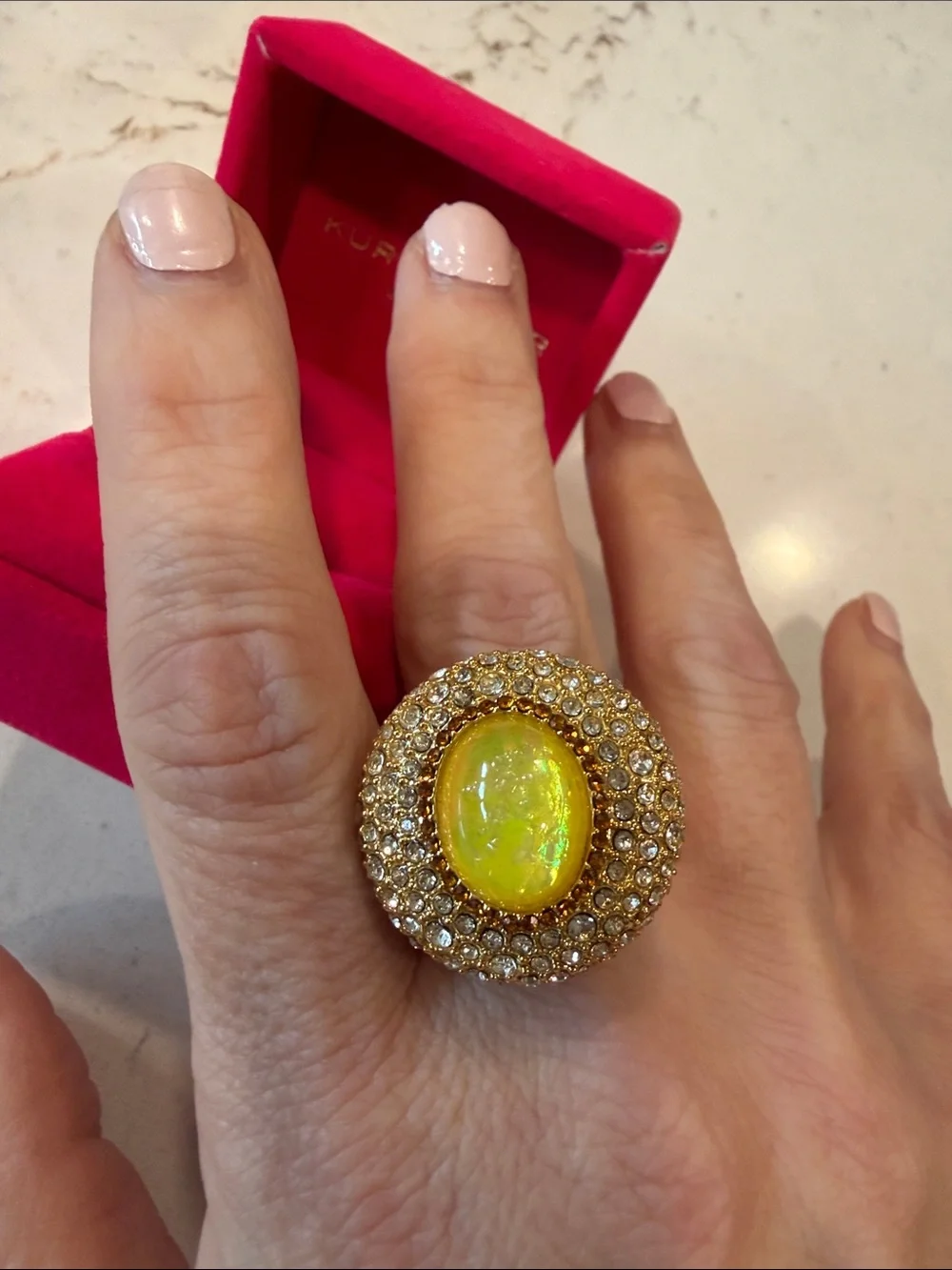 NIB Kurt Geiger Gold-Tone Yellow Opalescent Crystal Ring